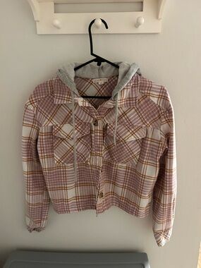 Ultra Flirt Pink and Cream Plaid Hooded Shirt